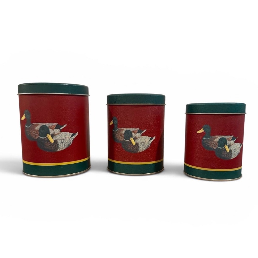 Vintage Mallard Duck Nesting Tin Canister Set 3 Farmhouse Cottagecore 80s Decor